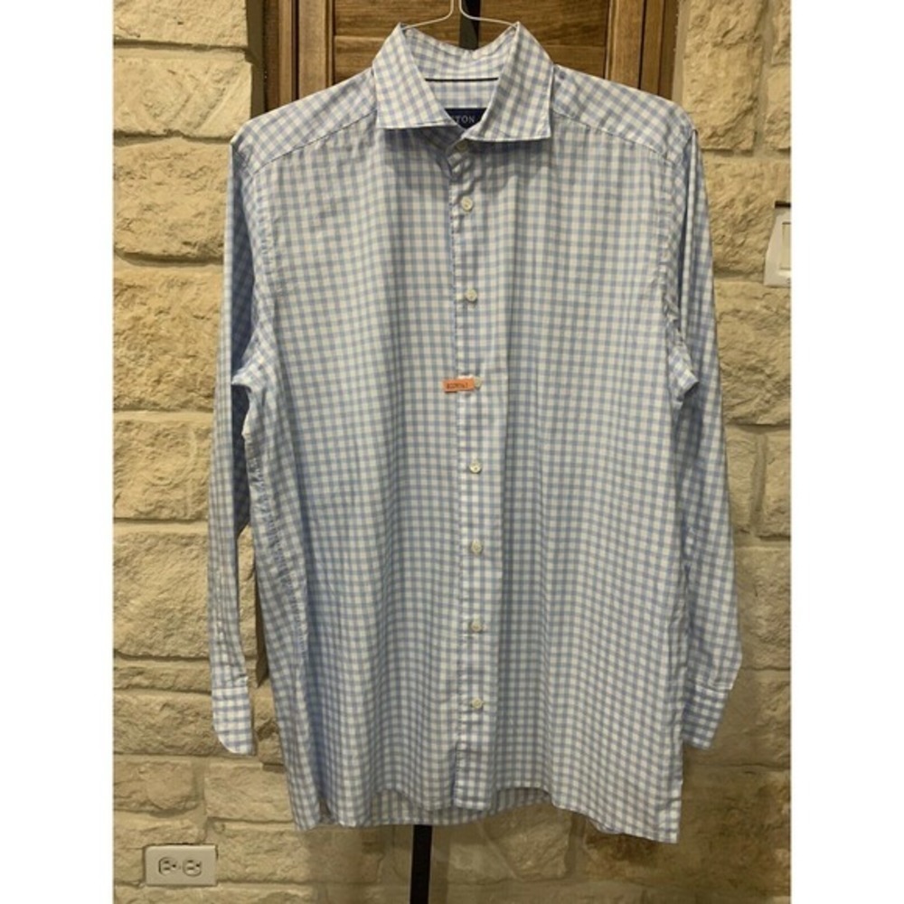 Eton Men’s Long Sleeve Contemporary Button Up Blue Check Shirt Size 16 (41) EUC​